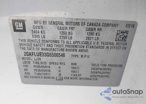 2016 GMC Terrain Slt z USA, uszkodzony, nr VIN 2GKFLUE33G6306546